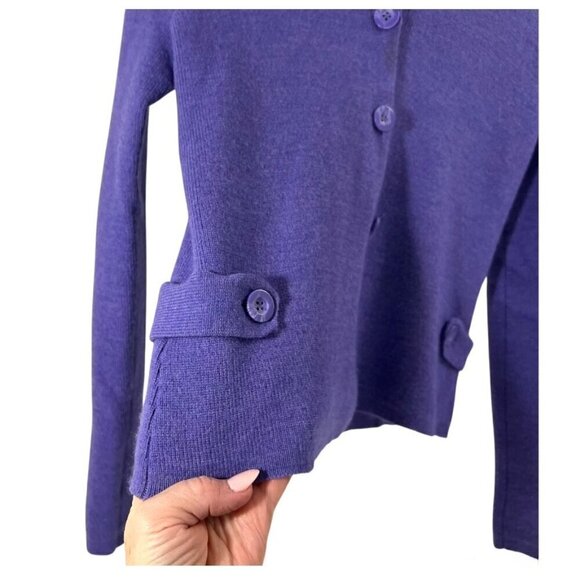 100% Italian Merino Wool Vintage Purple Cardigan Sweater Shawl Collar Size S - Picture 3 of 6